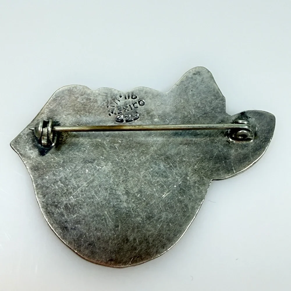 Vintage Mexico Brooch Sterling Silver Dove Bird  Folk Art Children Heart Pin 7g